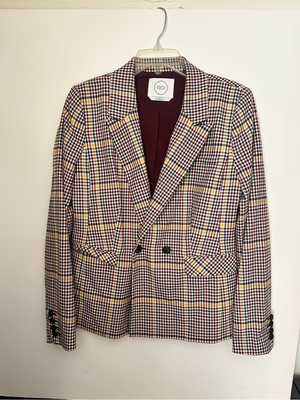 1901 Plaid Vibrant Multicolor Check Women's Blazer 1Button Closure~8